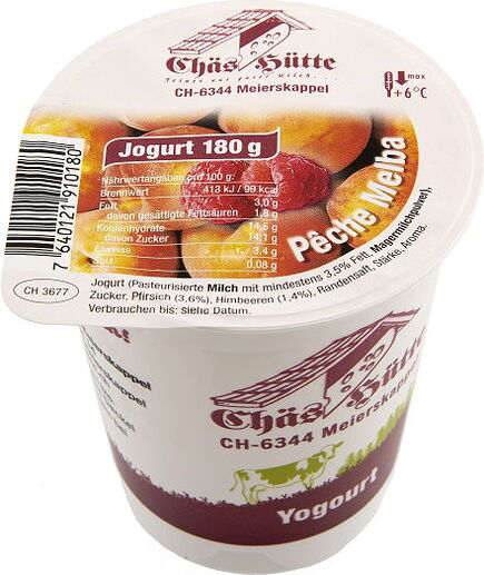 Pêche Melba-Joghurt von der Chäs Hütte in Meierskappel